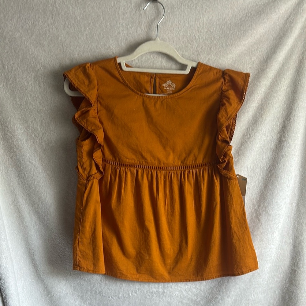 NWT Orange Ruffle Sleeve Kids Top size 14